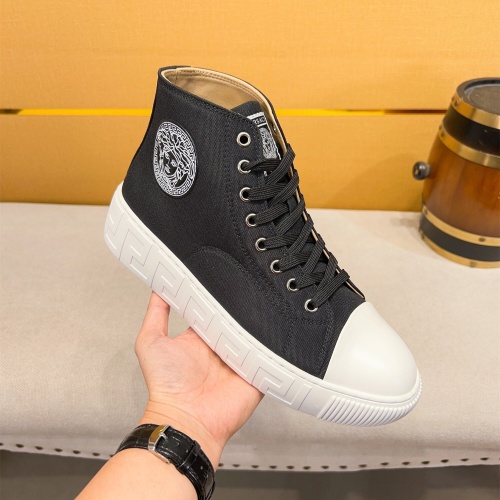 Cheap Versace High Tops Shoes For Men #1256958 Replica Wholesale [$76.00 USD] [ITEM#1256958] on Replica Versace High Tops Shoes