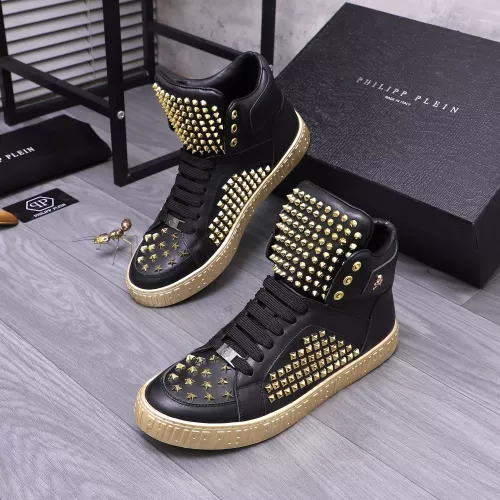 Cheap Philipp Plein PP High Tops Shoes For Men #1304035 Replica Wholesale [$130.00 USD] [ITEM#1304035] on Replica Philipp Plein PP High Tops Shoes