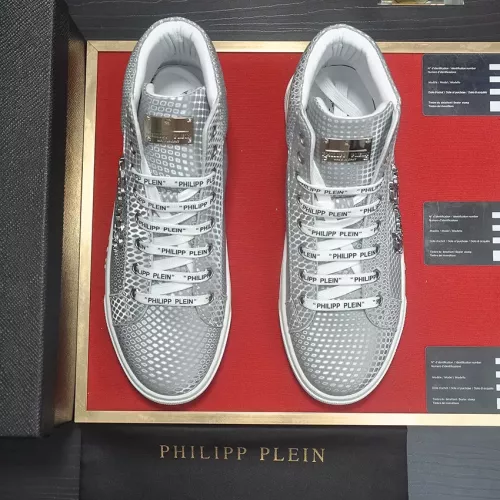 Cheap Philipp Plein PP High Tops Shoes For Men #1381446 Replica Wholesale [$88.00 USD] [ITEM#1381446] on Replica Philipp Plein PP High Tops Shoes