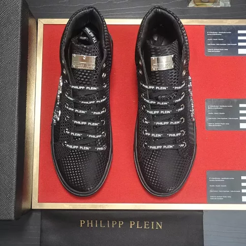 Cheap Philipp Plein PP High Tops Shoes For Men #1381447 Replica Wholesale [$88.00 USD] [ITEM#1381447] on Replica Philipp Plein PP High Tops Shoes