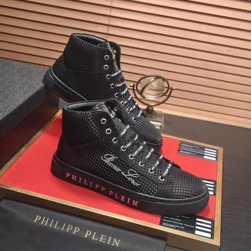 Cheap Philipp Plein PP High Tops Shoes For Men #1381447 Replica Wholesale [$88.00 USD] [ITEM#1381447] on Replica Philipp Plein PP High Tops Shoes