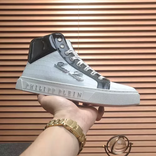 Cheap Philipp Plein PP High Tops Shoes For Men #1381448 Replica Wholesale [$88.00 USD] [ITEM#1381448] on Replica Philipp Plein PP High Tops Shoes
