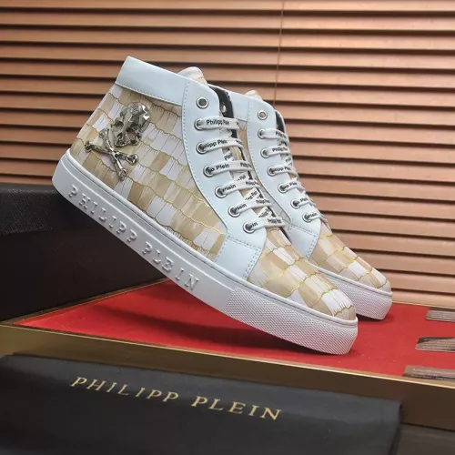 Cheap Philipp Plein PP High Tops Shoes For Men #1387907 Replica Wholesale [$92.00 USD] [ITEM#1387907] on Replica Philipp Plein PP High Tops Shoes