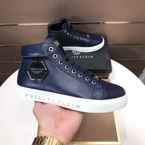 Cheap Philipp Plein PP High Tops Shoes For Men #1400012 Replica Wholesale [$88.00 USD] [ITEM#1400012] on Replica Philipp Plein PP High Tops Shoes