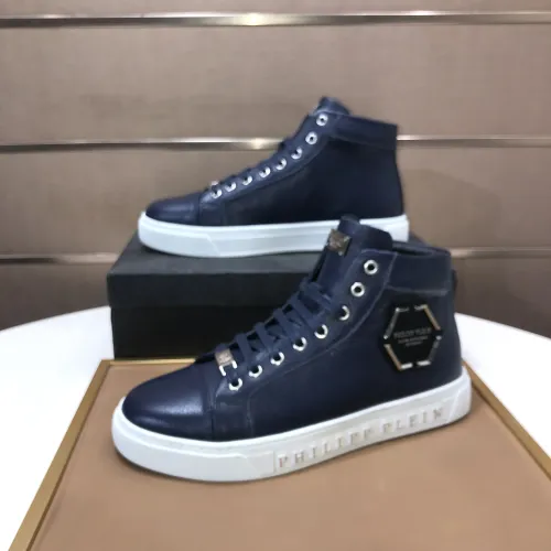 Cheap Philipp Plein PP High Tops Shoes For Men #1400012 Replica Wholesale [$88.00 USD] [ITEM#1400012] on Replica Philipp Plein PP High Tops Shoes