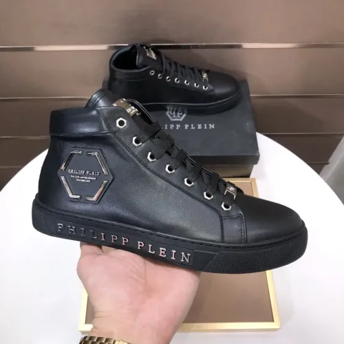 Cheap Philipp Plein PP High Tops Shoes For Men #1400013 Replica Wholesale [$88.00 USD] [ITEM#1400013] on Replica Philipp Plein PP High Tops Shoes