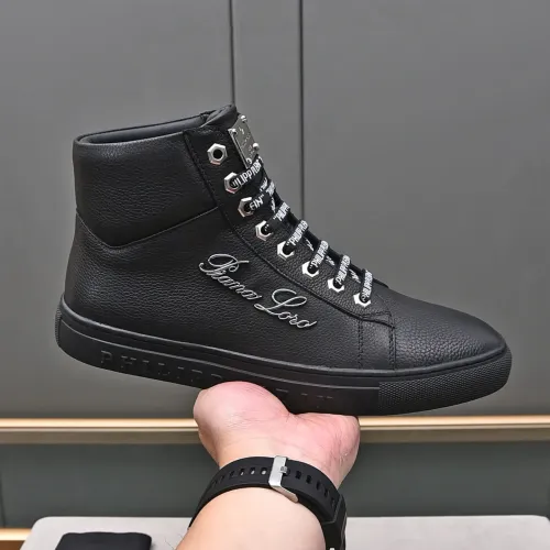 Cheap Philipp Plein PP High Tops Shoes For Men #1400015 Replica Wholesale [$88.00 USD] [ITEM#1400015] on Replica Philipp Plein PP High Tops Shoes