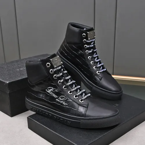 Cheap Philipp Plein PP High Tops Shoes For Men #1400017 Replica Wholesale [$88.00 USD] [ITEM#1400017] on Replica Philipp Plein PP High Tops Shoes