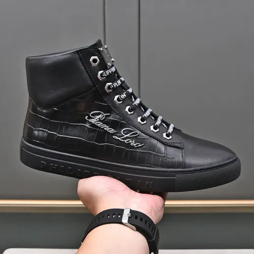 Cheap Philipp Plein PP High Tops Shoes For Men #1400017 Replica Wholesale [$88.00 USD] [ITEM#1400017] on Replica Philipp Plein PP High Tops Shoes