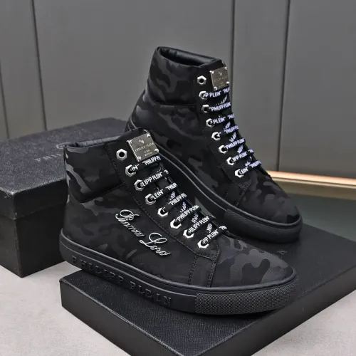 Cheap Philipp Plein PP High Tops Shoes For Men #1400018 Replica Wholesale [$88.00 USD] [ITEM#1400018] on Replica Philipp Plein PP High Tops Shoes