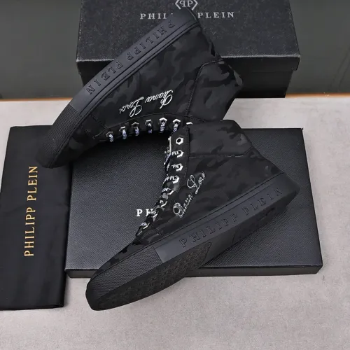 Cheap Philipp Plein PP High Tops Shoes For Men #1400018 Replica Wholesale [$88.00 USD] [ITEM#1400018] on Replica Philipp Plein PP High Tops Shoes