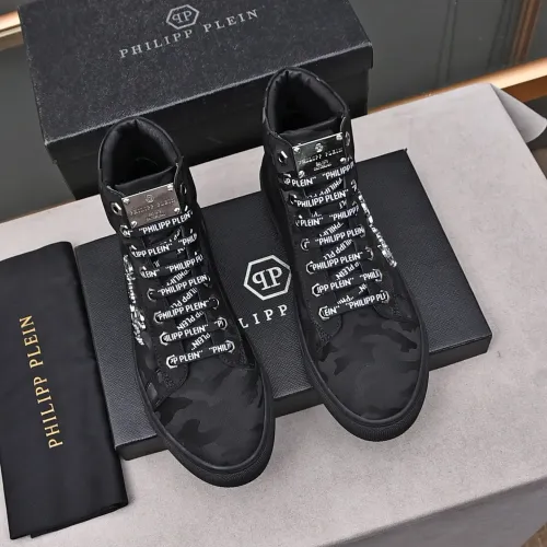 Cheap Philipp Plein PP High Tops Shoes For Men #1400018 Replica Wholesale [$88.00 USD] [ITEM#1400018] on Replica Philipp Plein PP High Tops Shoes