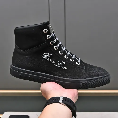 Cheap Philipp Plein PP High Tops Shoes For Men #1400018 Replica Wholesale [$88.00 USD] [ITEM#1400018] on Replica Philipp Plein PP High Tops Shoes