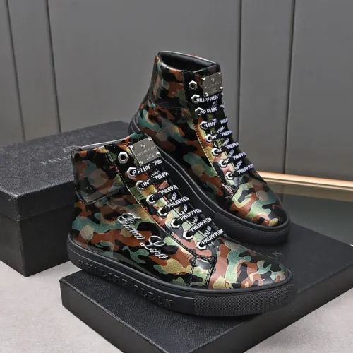 Cheap Philipp Plein PP High Tops Shoes For Men #1400019 Replica Wholesale [$88.00 USD] [ITEM#1400019] on Replica Philipp Plein PP High Tops Shoes