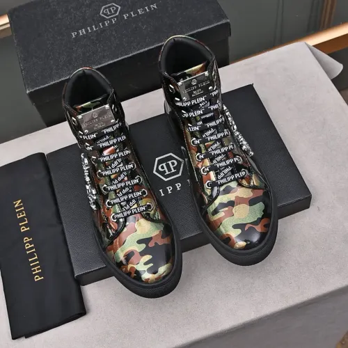 Cheap Philipp Plein PP High Tops Shoes For Men #1400019 Replica Wholesale [$88.00 USD] [ITEM#1400019] on Replica Philipp Plein PP High Tops Shoes