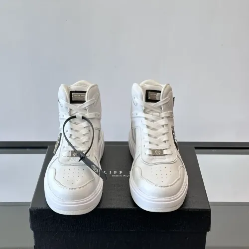 Cheap Philipp Plein PP High Tops Shoes For Men #1400020 Replica Wholesale [$150.00 USD] [ITEM#1400020] on Replica Philipp Plein PP High Tops Shoes
