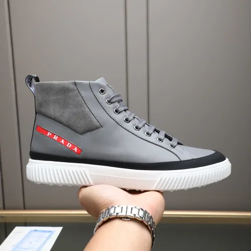 Cheap Prada High Top Shoes For Men #1408402 Replica Wholesale [$82.00 USD] [ITEM#1408402] on Replica Prada High Top Shoes